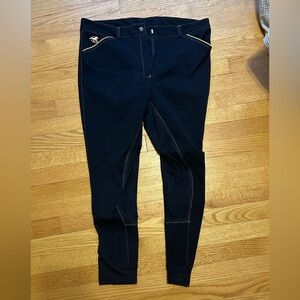 Smartpak Piper Navy Equestrian Breeches with Orange Stitching